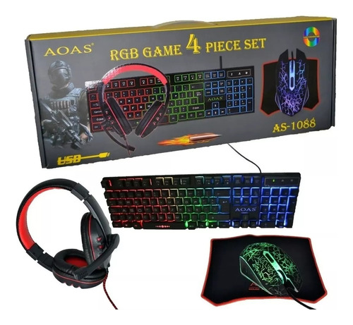  4en1 Teclado + Mouse + Mouse-pad + Audifnos Aoas/r Kit Game