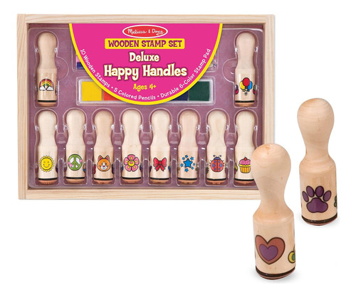 Melissa Doug Deluxe Happy Many Stamp Set Con 10 Sellos, 5 Lá