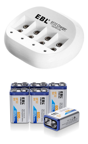 Cargador Inteligente 4 Puertos De 9v + 6 Pilas Recargables