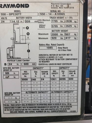 Montacargas Raymond Order Picker Electrico 6mt 3,000 Libras