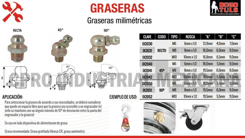 50 Graseras Codo De 45° Rosca De M6 X 1 P