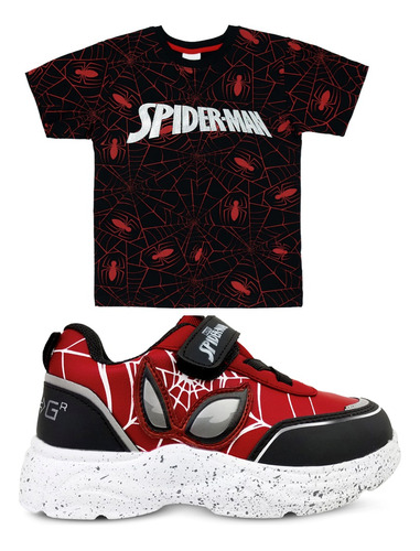 Tenis Original Marvel Spider-man + Playera Kit Para Niño