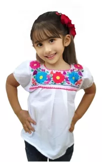 Blusa Típica Artesanal Mexicana Bordada Para Niña 10-12 Años