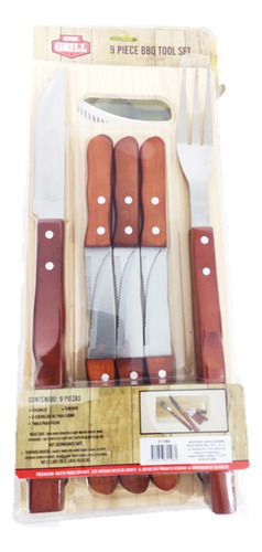 Kit Utensilios Grill Para Parrilla Barbecue 9 Pzas