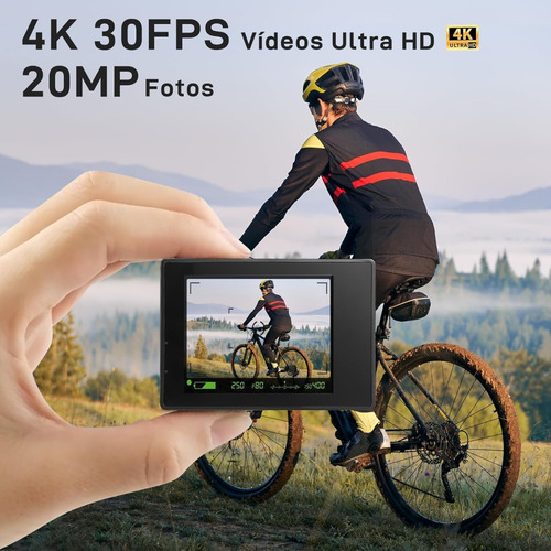 Video Camara Acción 4k Casco Moto Wifi 12mp Viaje Seguro Negro