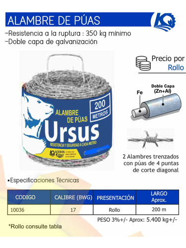 Imagen 3 de 3 de Alambre De Puas Galvanizado Ursus