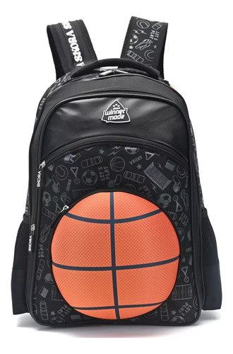 Mochila Escolar Skora 18´ Let´s Play Futbol Basquet 45cm Mca Color Negro Basquet Diseño de la tela Liso