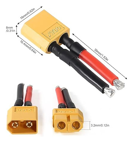 Pack De 10 Conectores Xt60 Con Cable Silicona 12awg Para Dro