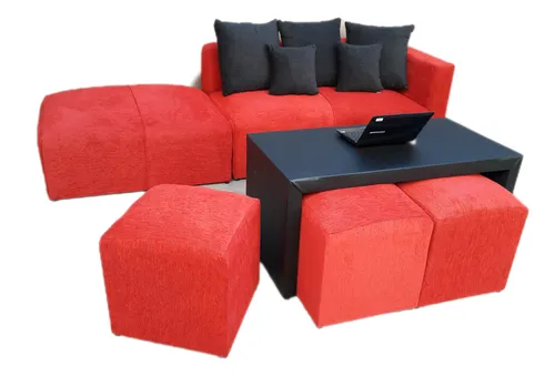 comprar Juego De Living. Sillon+camastro+mesa+3 Puff En Chenille
