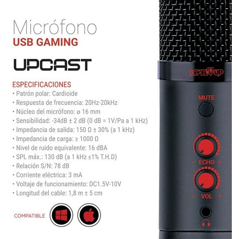 Imagen 7 de 10 de Microfono Condensador Cardioide Upcast Usb Gaming Streaming