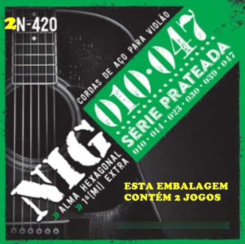 Kit 2 Encordoamentos De Violão Nig Aço 2n420 010 - 047