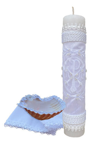 Conjunto Bautizo Premium: Vela, Concha Y Pañuelo - Paulo