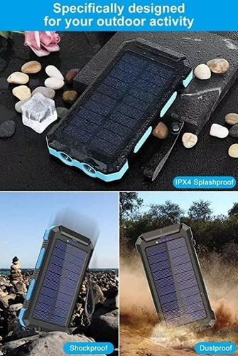 Imagen 4 de 5 de Power Bank Solar 20.000mah Cargador Portatil Con Linterna