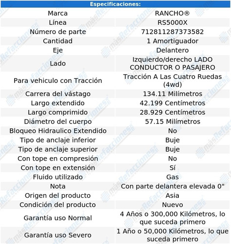 Amortiguador 42.199 Cm Rs5000x Izq/der Del Tahoe 4wd 95-99