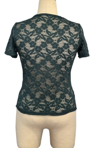 Top Casual De Manga Corta De Encaje Para Mujer Con Un Cuello