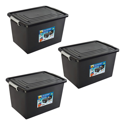 Kit 3 Caixa Organizadora De 56 Litros Multiuso Plástica C/ Tampa