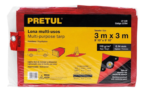 Lona Impermeable Protección Uv 3 X 3 Mt Colores Pretul Lp-33