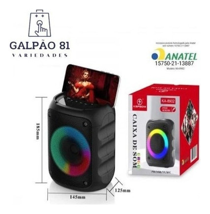 Caixinha De Som Bluetooth Potente Bateria Longa Rgb Ka-8902