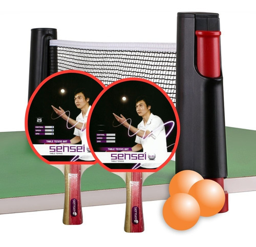 Set Ping Pong Portátil - Paletas + Pelotas + Red Retráctil