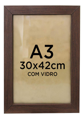 Moldura Quadro A3 30x42cm C/vidro Madeira Escura 01 Unidade