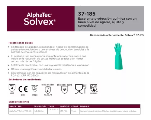 Guantes Ansell AlphaTec® Solvex® 37-175 resistentes a productos químicos