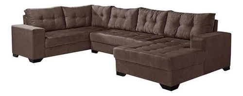 Sofá De Canto 6 Lugares Com Chaise Direito Dijon Suede Ma... Cor Marrom Médio