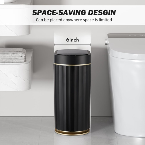 Cubeta De Basura Con Tapa Para Baño Negro Con Sensor De 2