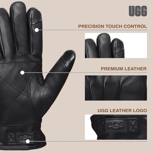 Gloves Ugg 3 Point Genuine Leather W/ Microfur Lining Black