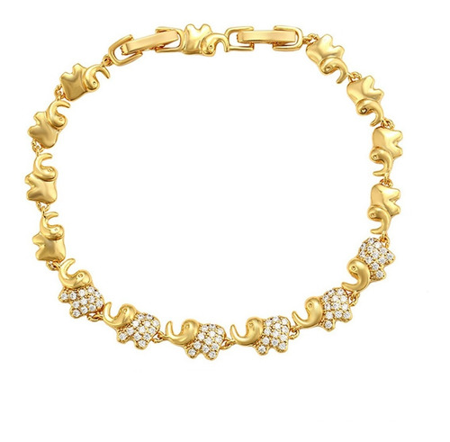 Brazalete Elefante Swarovski Oro 24k Lam Ajustable 17 Y 19cm