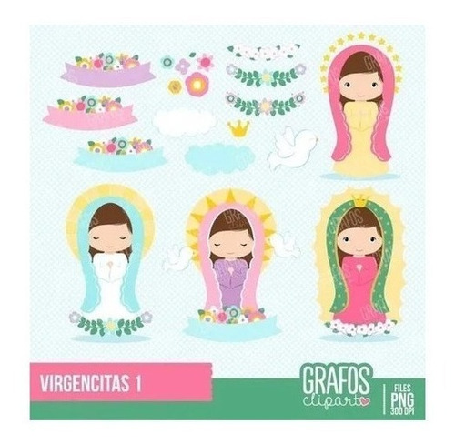 Pack Imágenes Clipart Estampita Virgencita Virgen +