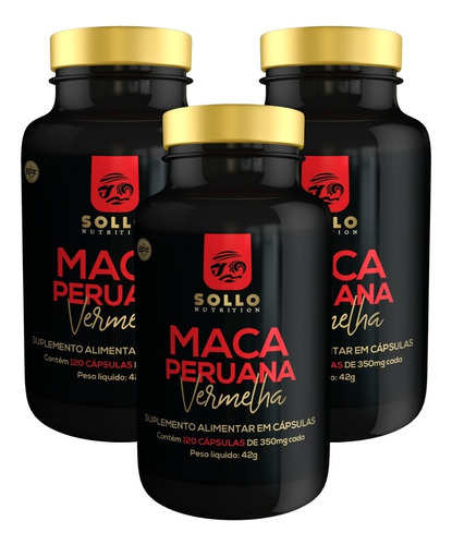 Kit 3 Maca Vermelha (red) 120 Cáps - Tpm Menopausa Acne Sabor Não Se Aplica