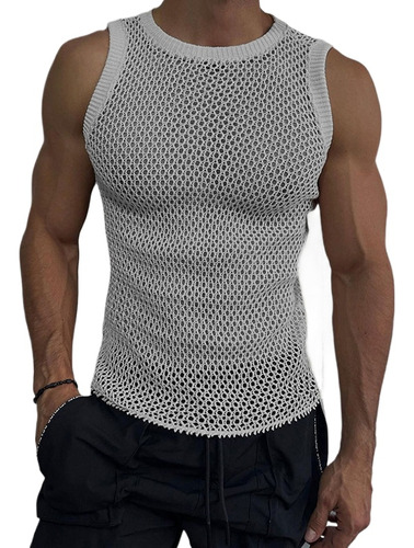 Camisetas Sin Mangas De Punto Casuales Para Hombre Con Cuell