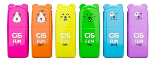 Kit De Mini Caneta Marca Texto Cis Fun - Tons Neon 6 Cores