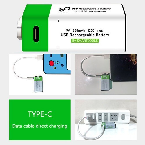 Imagem 2 de 7 de Tipo-c Porta Recarregável 9v Bateria De Lítio 650mah Alta