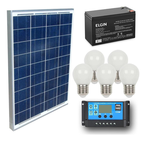 Kit Iluminação Luz Solar Casa Jardim Camping 5 Lâmpadas 12v