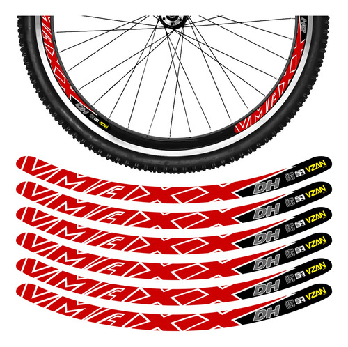 Kit 12 Adesivos Bike Roda Aro 24 26 29 Dh Vbrake Vermelho Jg