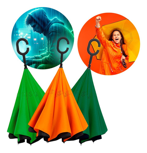 Paraguas Con Protección Uv Sombrilla Reversible, Doble Capa 