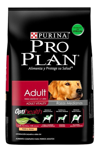 Alimento Pro Plan OptiHealth Pro Plan para perro adulto de raza  mediana sabor pollo y arroz en bolsa de 15kg