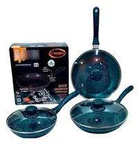 Comprar Sartenes En Roca Volcánica De 6 Pcs Con Tapa Vidrio Templado