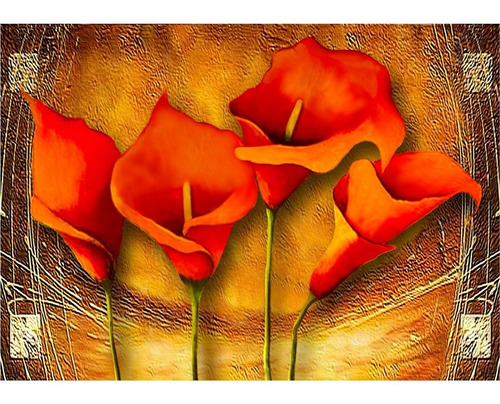 Cuadro Flores Calas Naranja 50x70 Textura Y Marco