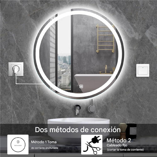 Espejo Touch Baño Redondo Espejo Con 1 Modo Función De Ajuste De Luz Tricolor Diámetro 60cm Pared Decorativos Cuadrado Eléctrico Marco Espejos 127v