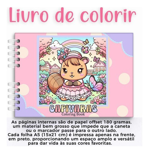 Livro De Colorir Capivaras 50 Desenhos Em Folhas Grossa 180g E Capa Dura Caderno De Colorir Estilo Bobbie Goods
