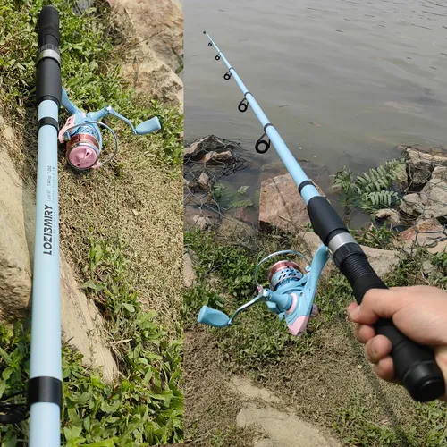 Combo De Cañas De Pescar De 2.10 M Con Carretes Y Línea