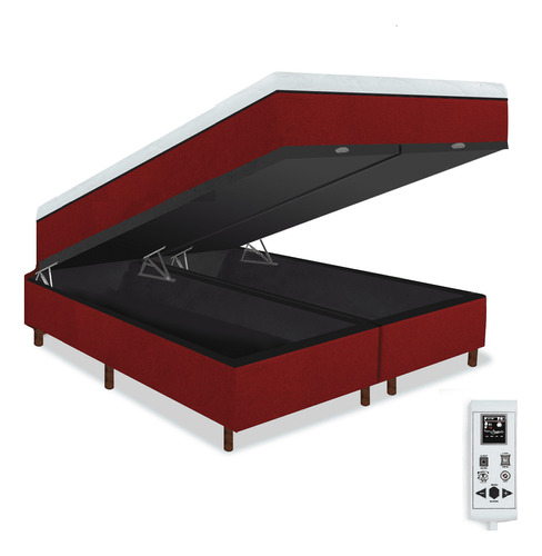 Eco New Colchoes magnético King 1,93m x 2,03m massageador cromoterapia energia bio quântica infravermelho mais cama box bau cor bordô