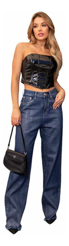 Calça Consciencia Jeans 40 Perolado Wide Leg Cowboy Pantalon