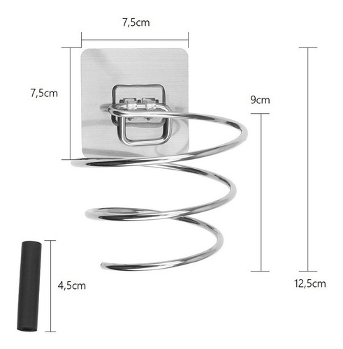 Imagen 8 de 9 de Soporte Adhesivo Espiral De Acero Inox Para Secador De Pelo