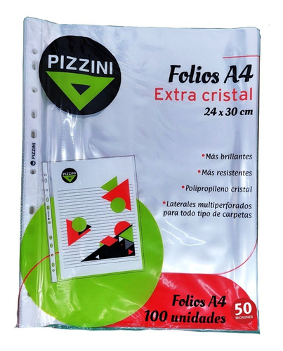 Folios Pizzini A4 50 Micrones Pack Por 100 Und 