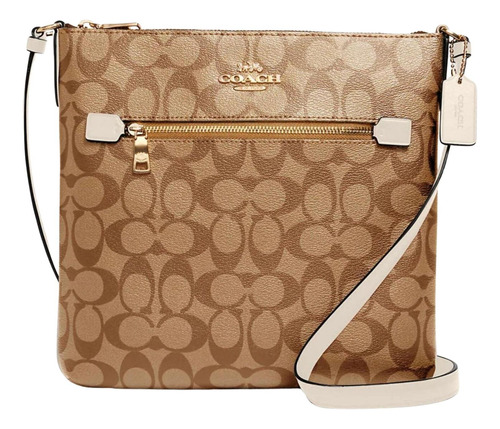 Cartera Crossbody Coach Rowan Signature Medium - Beige