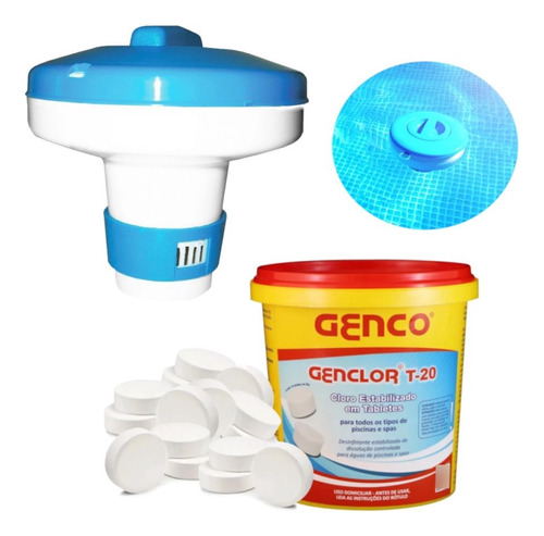 Kit Mini Clorador Flutuador +900gr Tabletes De Cloro Piscina