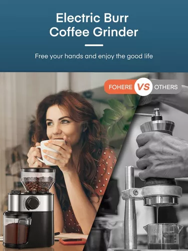 FOHERE - Molinillo de café eléctrico, molinillo de granos de café con 18  ajustes precisos de molienda, 2-14 tazas para goteo, percolador, prensa